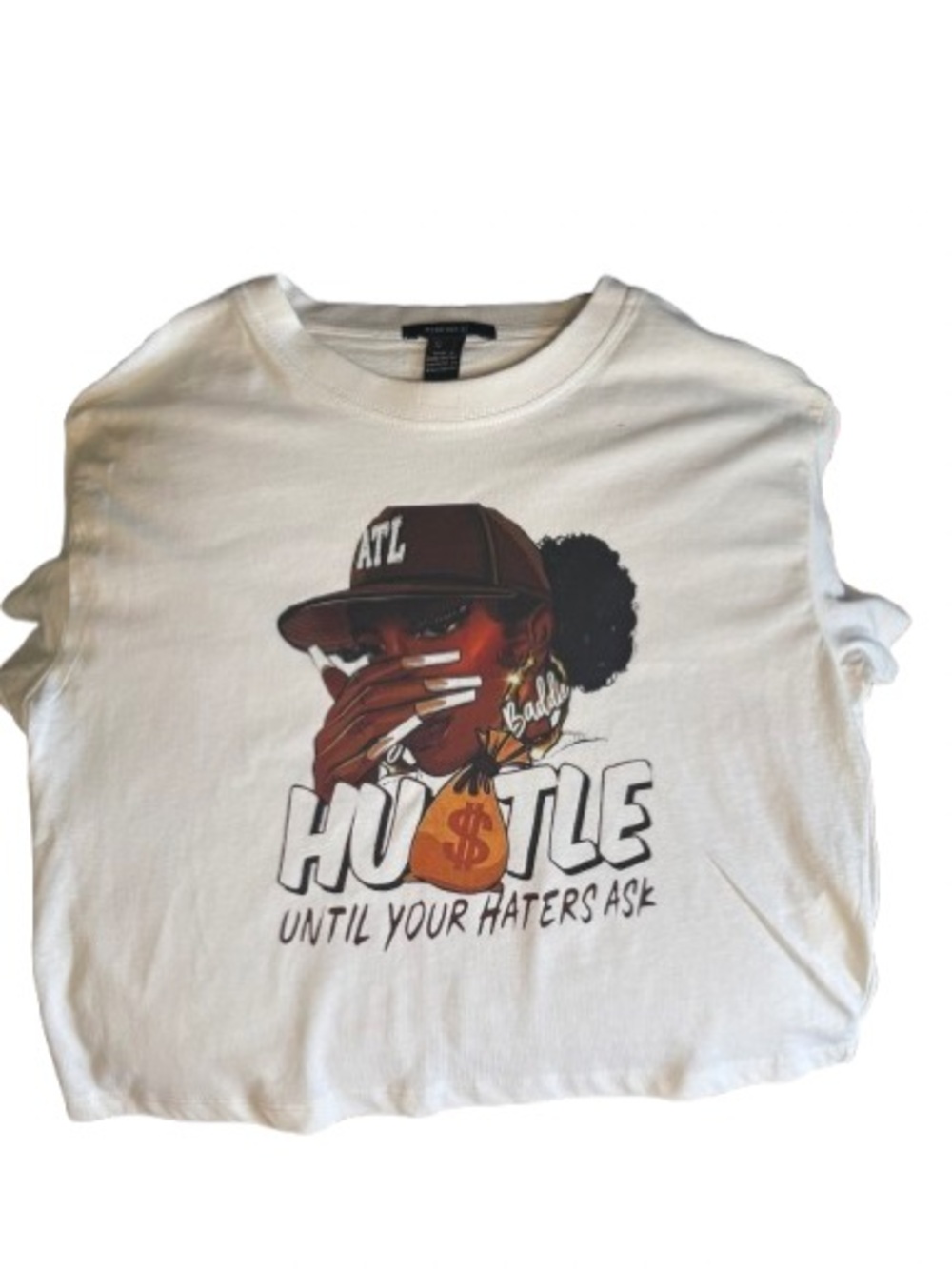 Graphic Hustle Crop Top - White